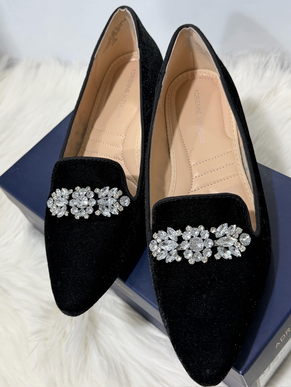 Adrienne Vitaddini Black Velvet Jeweled Pointed Flats - Dress Loafers 9.5 - Picture 3 of 14